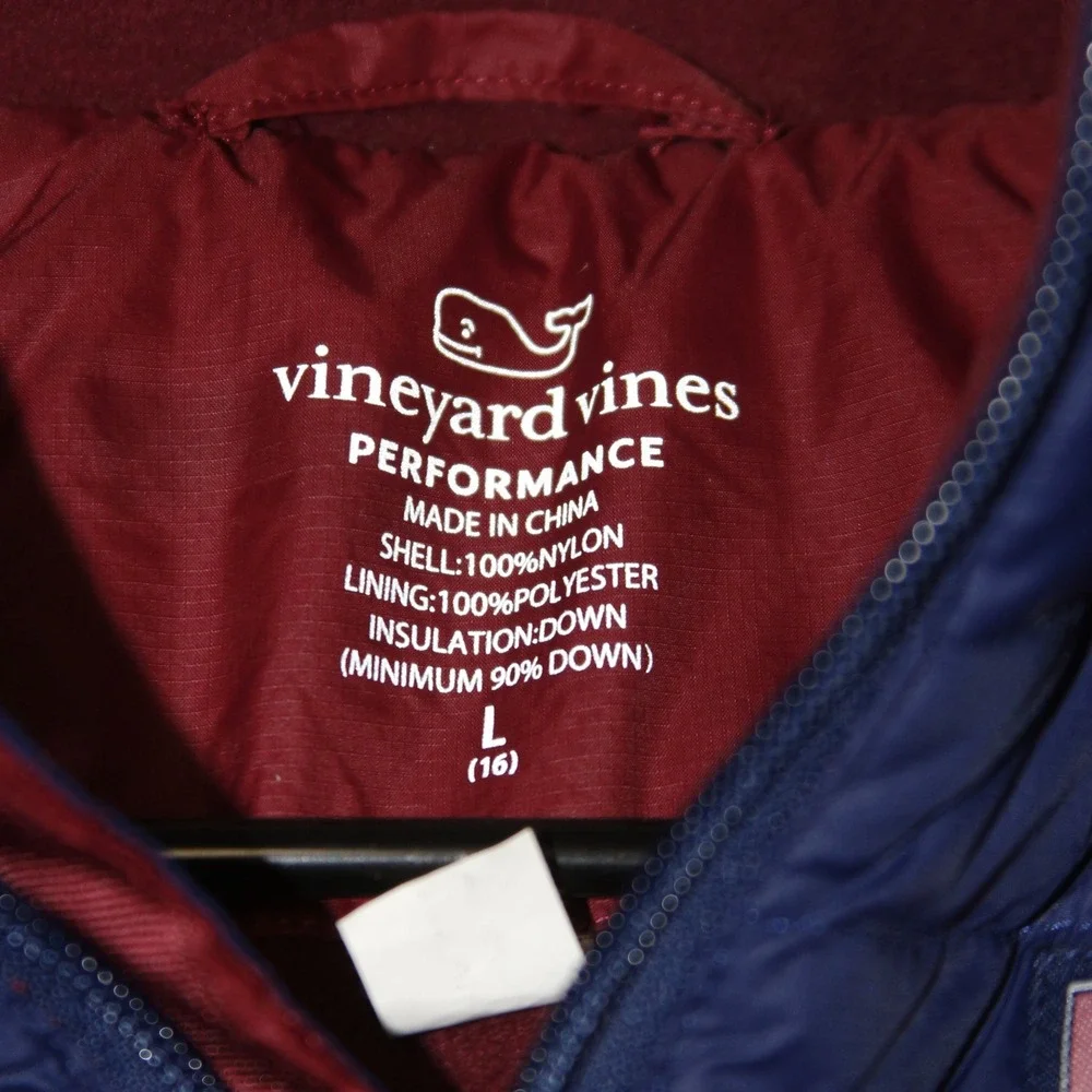 Vineyard Vines Performance Puffer Vest‎ Boys L 16 Red Blue Down Insulated Puffer
